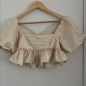 urban outfitters Kimchi Blue Puff Sleeve Tie Back Cropped Shirt